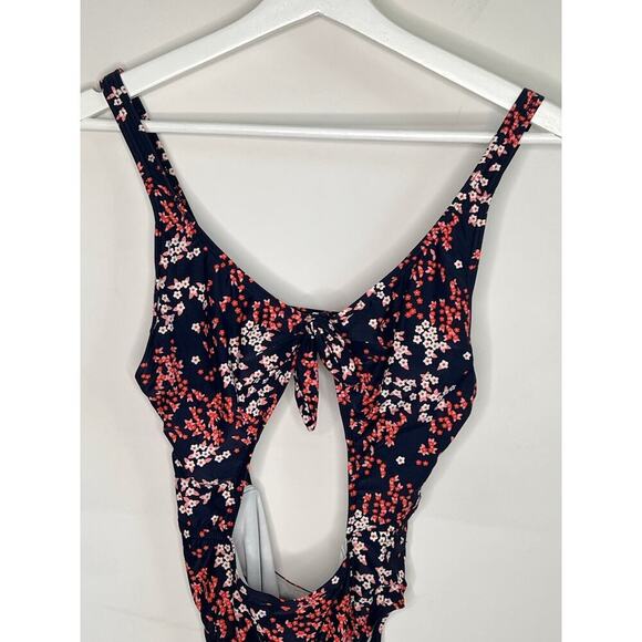 Michael Michael Kors Scattered Blooms One-Piece Swimsuit with Tie Front Navy 12 - Picture 5 of 11